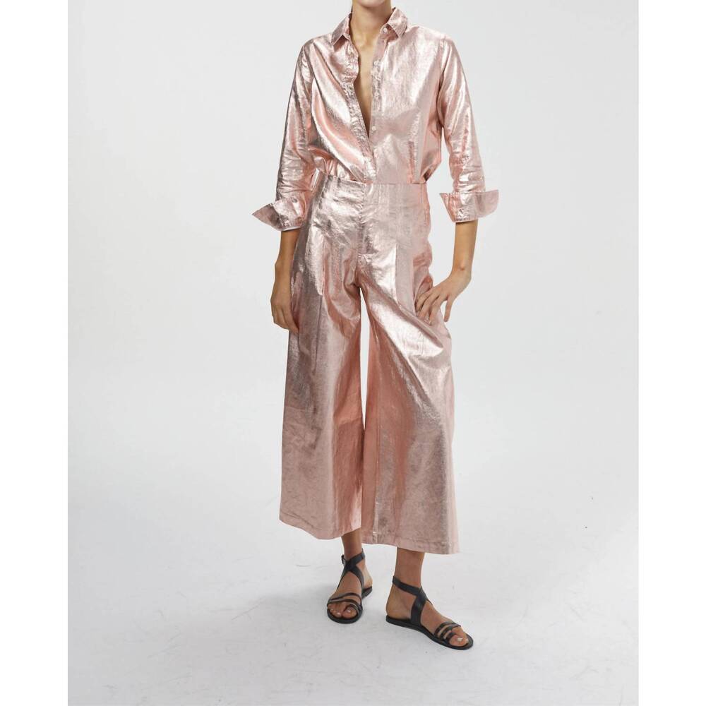 NEW LANHTROPY culotte metallic linen pants in peach fuzz